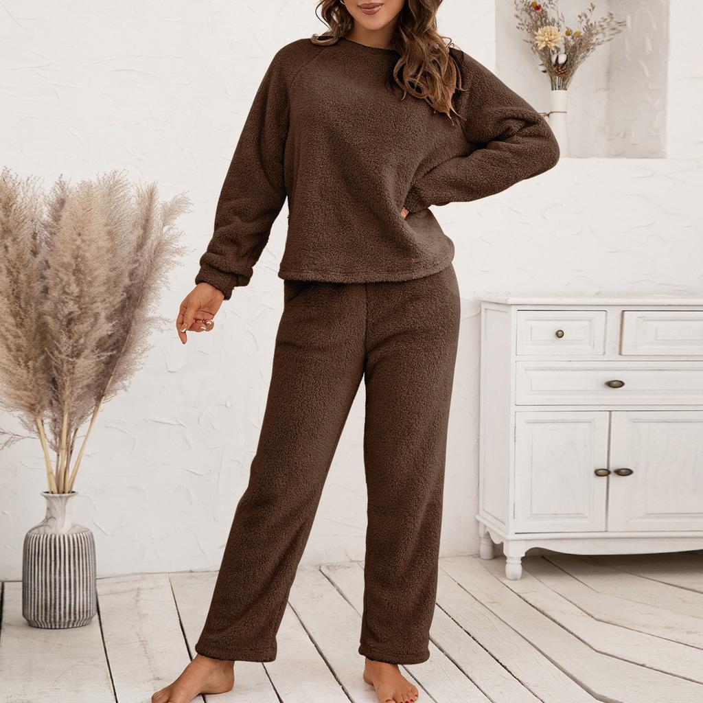 Women's Fashion Autumn And Winter Set Loose Casual Loungewear Reversible Plush Two-Piece