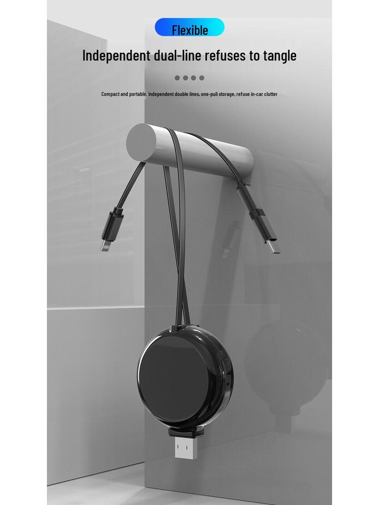 Three-in-One Retractable USB Charger: Fast Type-C Charging Cable for Apple, Huawei, and More