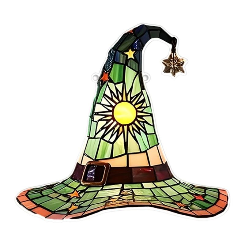 

Witch Hat Stained Glass Suncatchers Window Hangings Halloween Decorations for for Window,Balconies,Yard,Window Home Iron chain 15CM