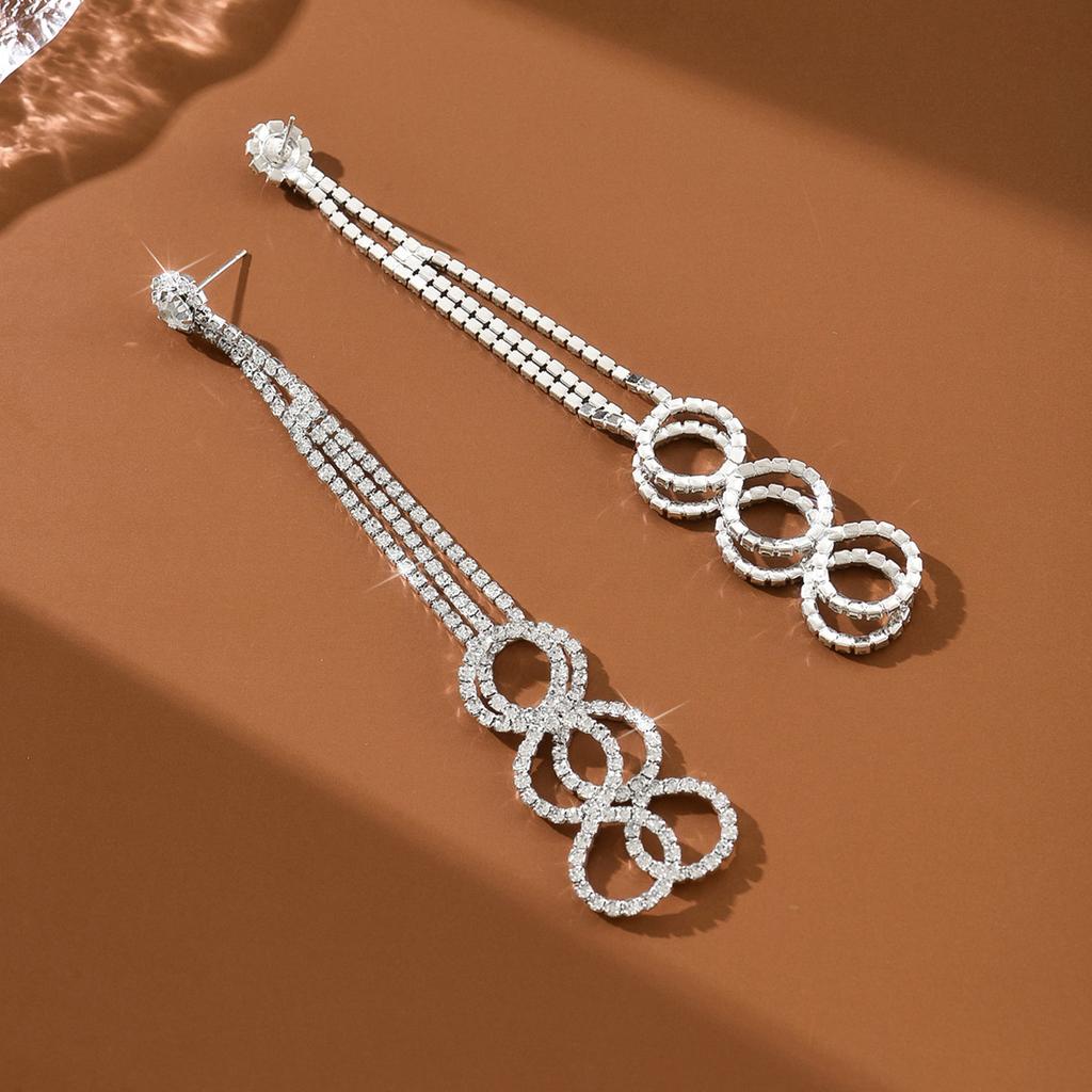 Inlaid Rhinestone Tassel Night Cold Light Luxury Luxury Gorgeous Women'S Earrings Bride Earrings