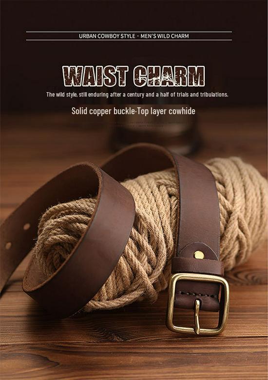 Men's Retro Cowhide Leather Belt, Durable & Versatile for Jeans & Business Attire