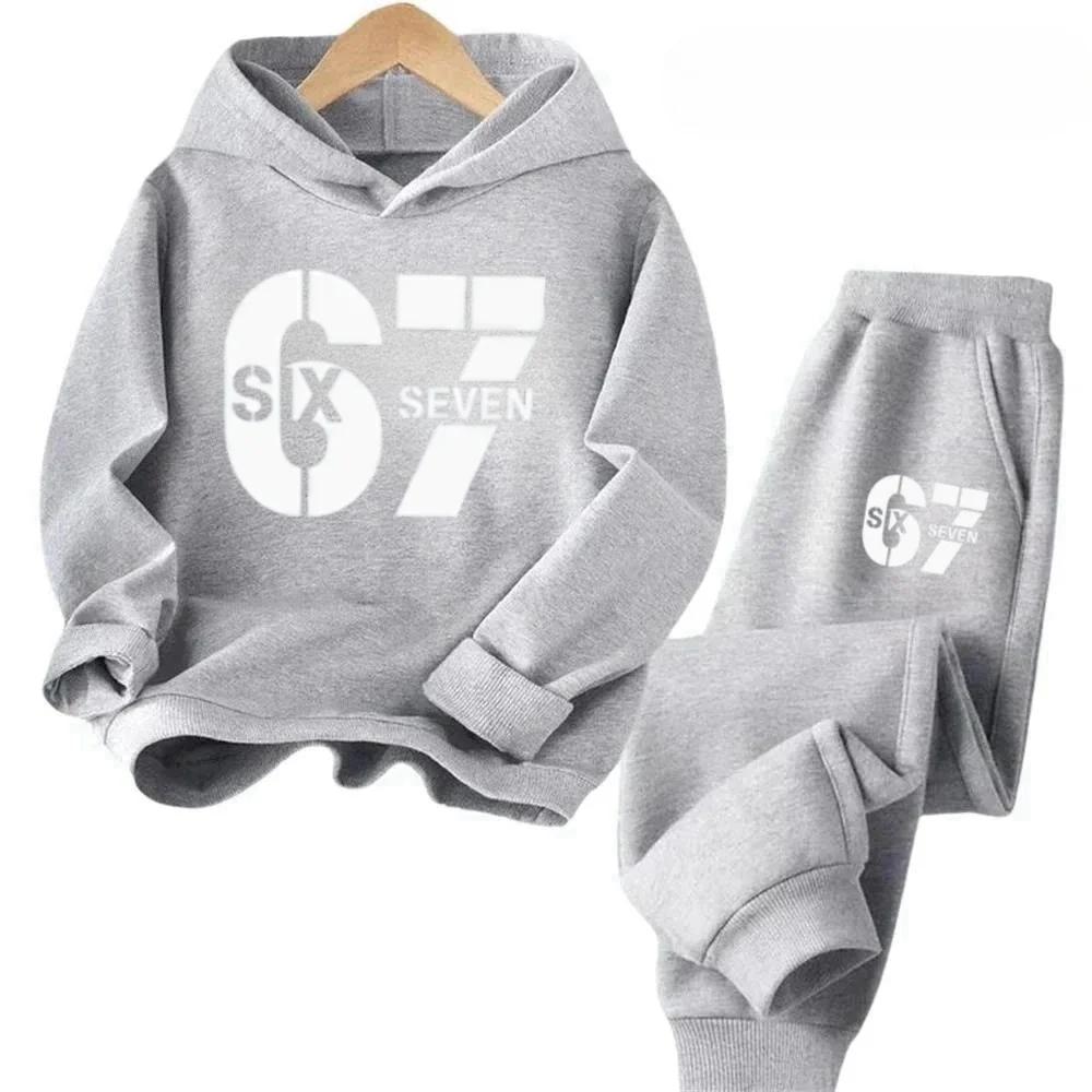 67 Chic Children's Hoodies Set 3-12Y Korean Streetwear Block Tracksuit Fashion Comfortable Kids Sweatshirt 2 Pcs Sets Pant Suit