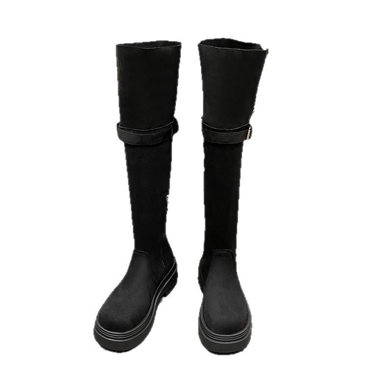 Internet celebrities popular two wear folded thick-soled boots children 2025 autumn and winter new thick heel knee knight boots