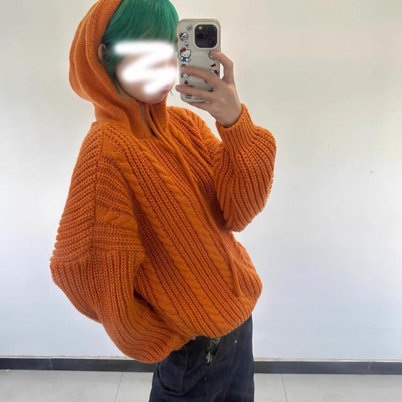 American Retro Loose Knit Hooded Sweater Casual Versatile Streetwear Teens