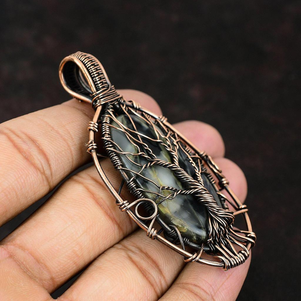Tree Of Life Picasso Jasper Copper Pendant Gemstone Copper Jewelry Copper Wire Wrapped Pendant Picasso Jasper Jewelry Handmade Women Pendant