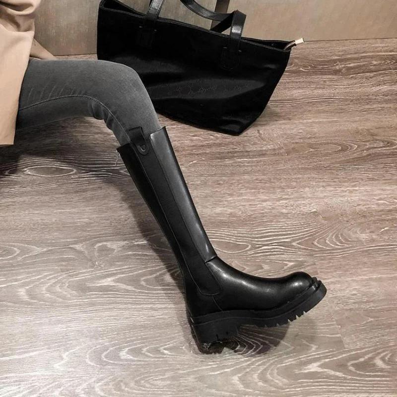 Fashion Knee High Shaft Shoes Woman Winter 2024 Round Toe Middle Heel Long Boots for Women Sale On Promotion Large Size Warm Gyaru Work