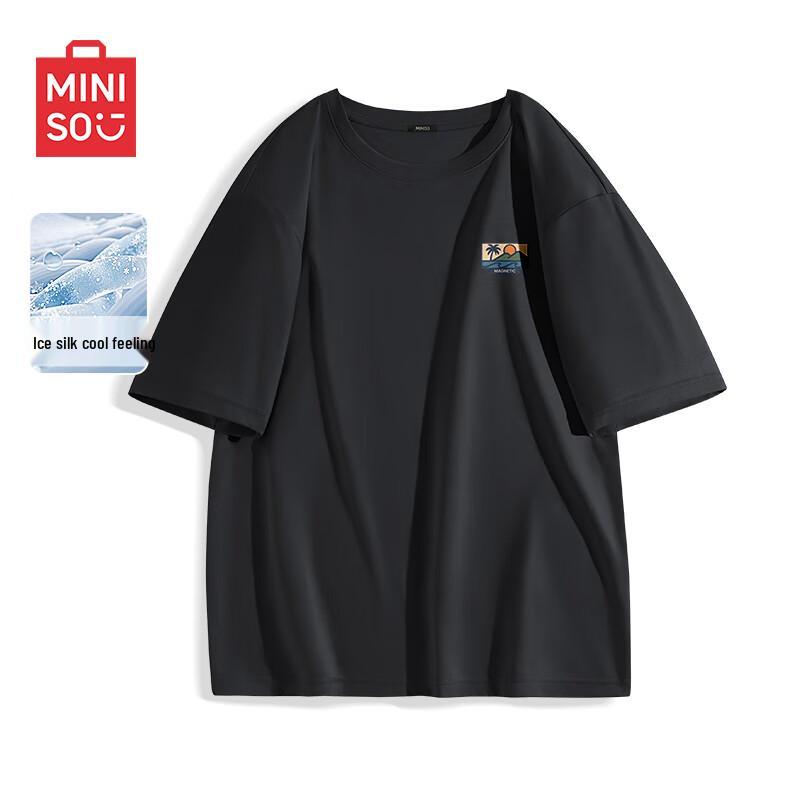 MINISO Men s Ice Silk Quick-Dry T-Shirt with Sunset Logo L
