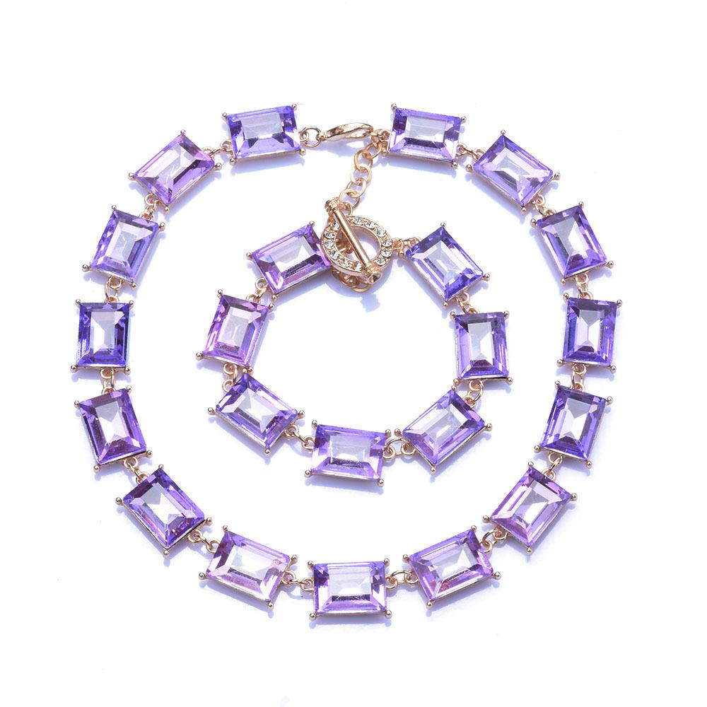Geometric Square Square Colored Crystal Necklace Light Luxury Fashion Necklace