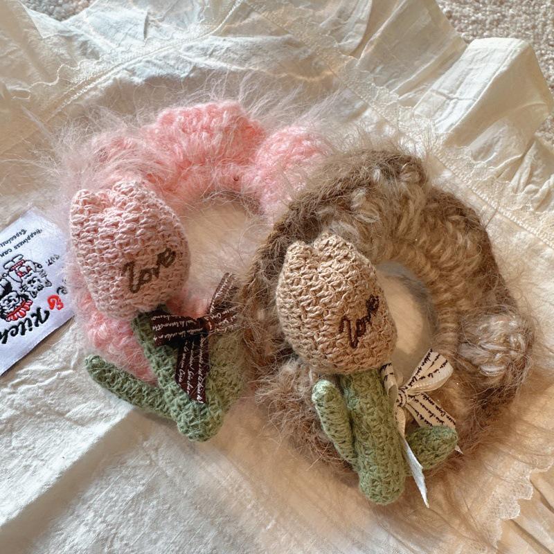 

Sweet & Lovely Autumn/Winter Wool Floral Hair Tie - Korean Style Ponytail Band for Girls коричневий