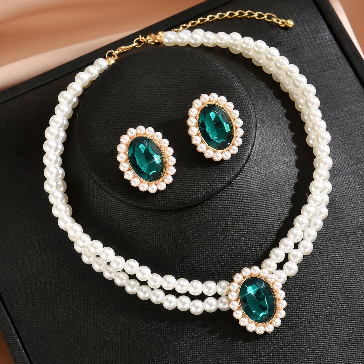 Elegant Double Layer Pearl Necklace & Beaded Earrings Set for Women - Perfect for Formal Banquets