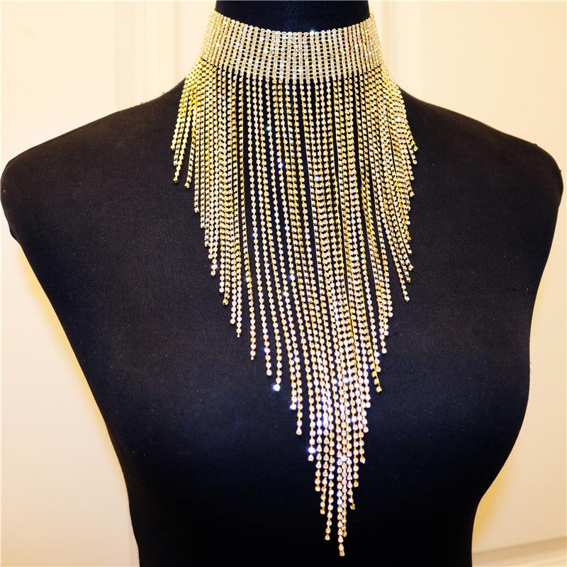 European and American Fashion Minimalist All-Match Necklace Elegant Rhinestone Tassel Sexy Bar Nightclub Accessories Choker