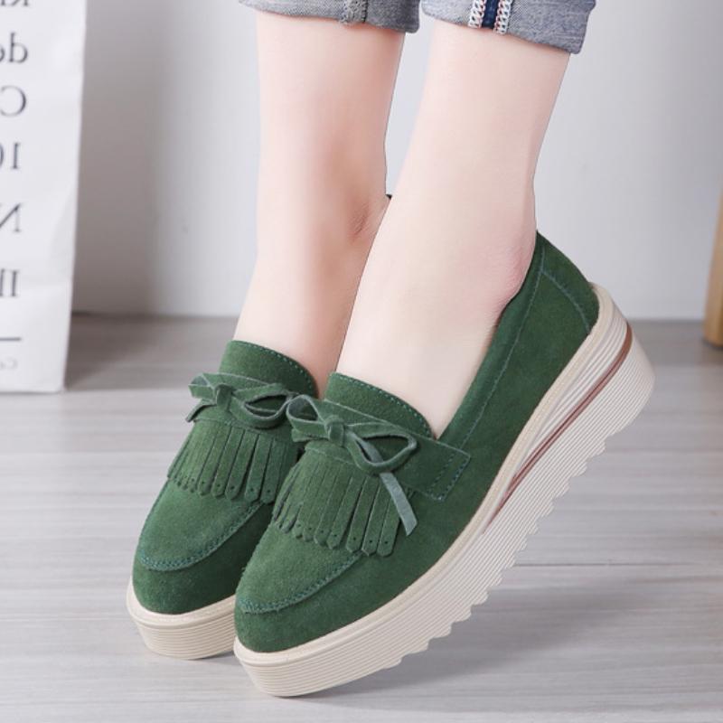 Macrame Women Walking Shoes Fashion Wedge Heels Non-slip Platform Shoes Cow Suede Casual Shoes Middle-aged Mother Loafers