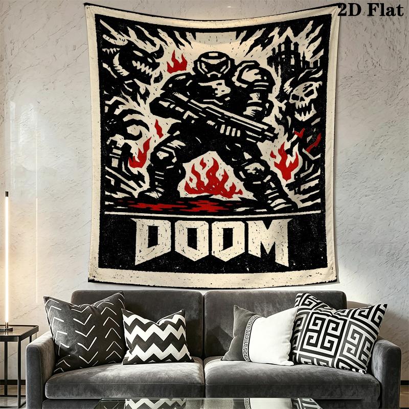 DOOM The Dark Ages Wall Tapestry Aesthetic Wall Hanging Printed Fabric Blanket Decorative Tapestries for Bedroom Living Room Home Decor
