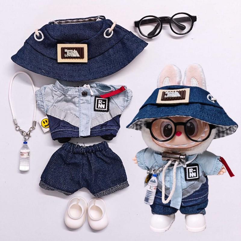 17cm Labubu Doll Outfit Set Sportswear Tracksuit With Hat Water Bottle Accessory Glasses 5 Or 6 Pieces