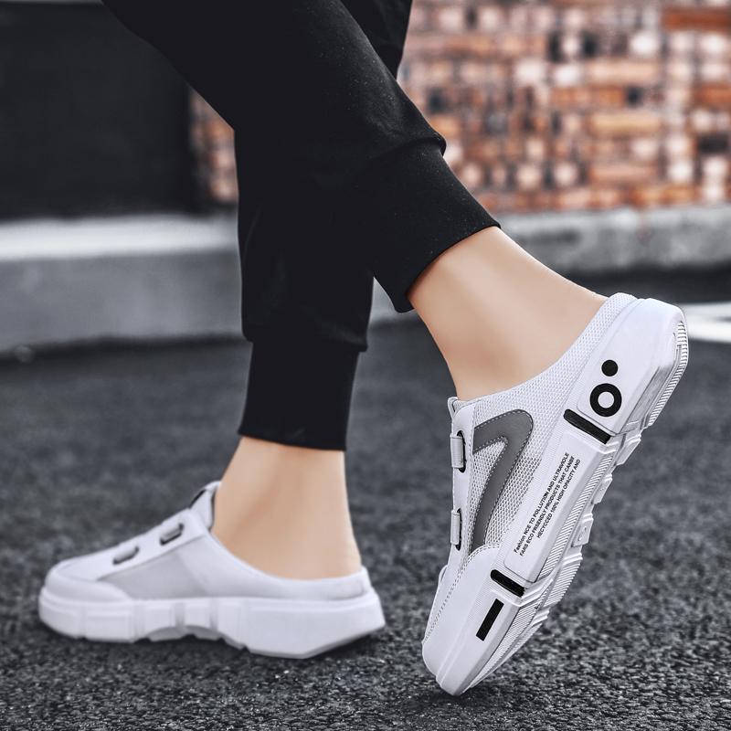 Platform Half Shoes For Men Mules Sandals Flat Summer Backless Loafers Slippers Man Slides Lace Up Mens Semi-Drag Casual Shoes