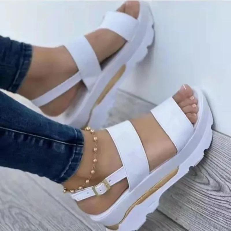 2025 Women Summer Platform Sandals Buckle Strap Open Toe Thick Bottom Punk Ladies Casual Flats Beach Shoes Sandalias De Mujer
