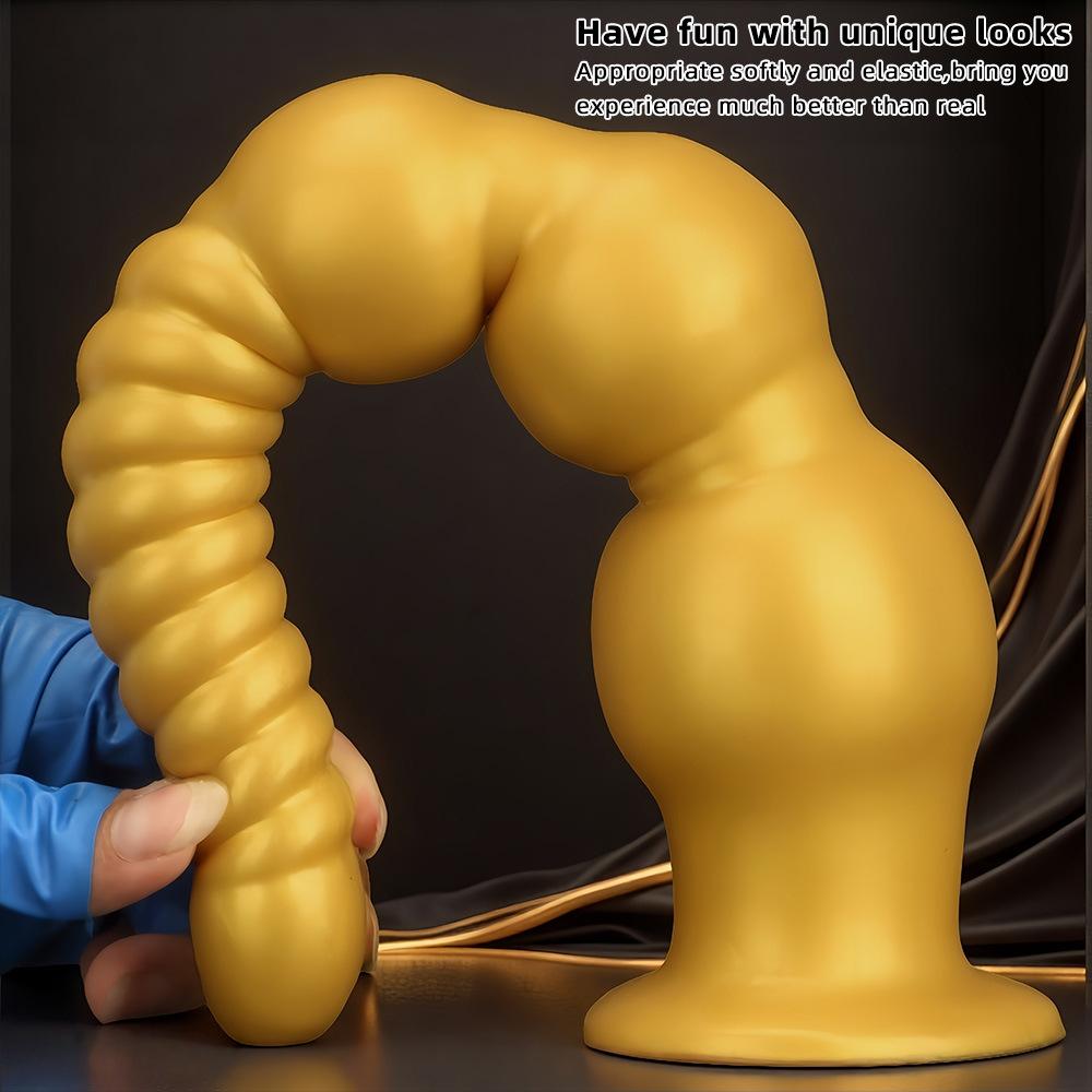 Extra Large Gold Silicone Threaded Vibrator Anal Plug Anal Diverter Dildo Sex Toy Realistic Penis Big Dick