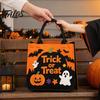 Trick Or Treat Candy Holder Halloween or Bag, Felt Goodie Bag with Pumpkin Ghost Patches, Child-friendly Large Tote for Kids, Party Favor, Haunted
