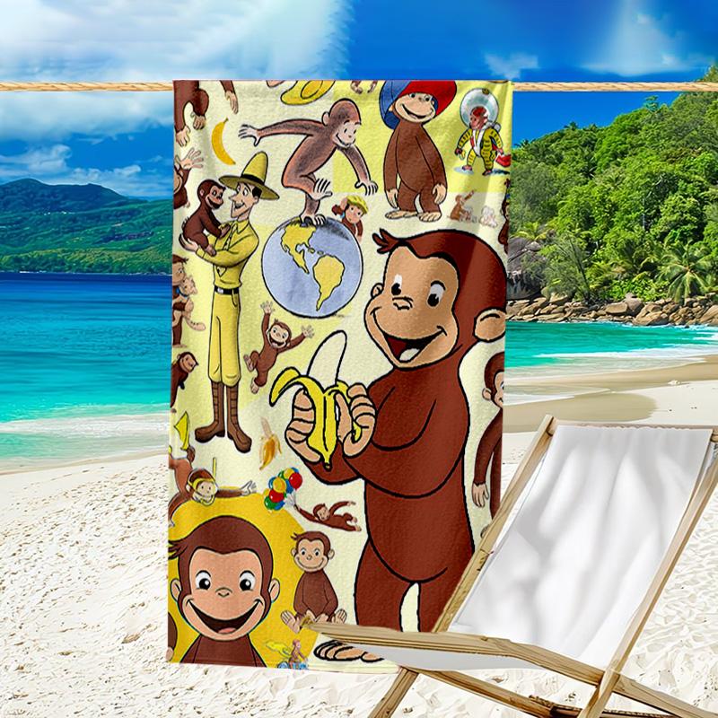 1pc Curious George (6) Beach Towel, Beach and Seaside Swimming Pool Equipment, Fashion Pattern, Rectangular, Travel Essentials