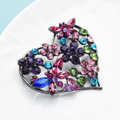 Wuli&baby Big Rhinestone Flower Heart Brooches For Women Lady Multicolor Sparkling Love Party Casual Brooch Pin Gifts