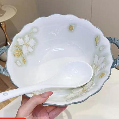 ZISIZ Gold Leaf Ceramic 2-Piece Soup Bowl Set