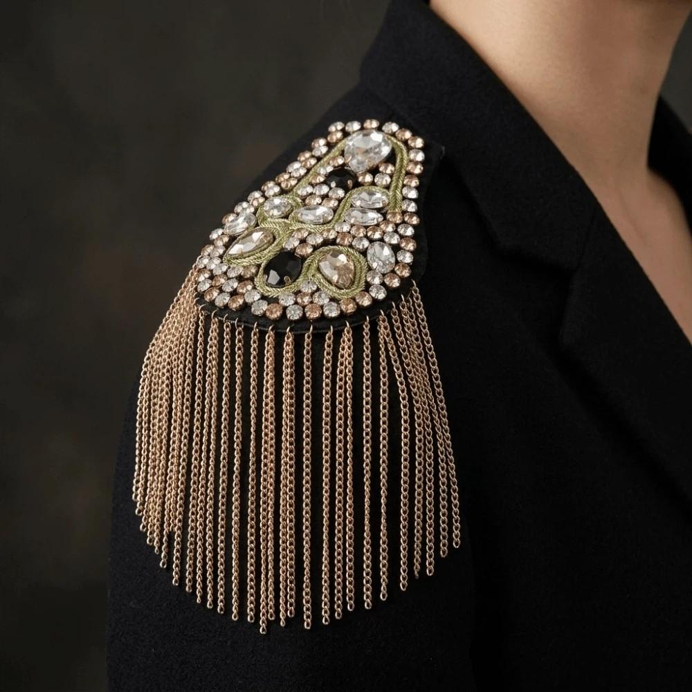 Decorative Tassel Epaulettes Rhinestone Shoulder Mark Shoulder Board Theatrical Cosplay