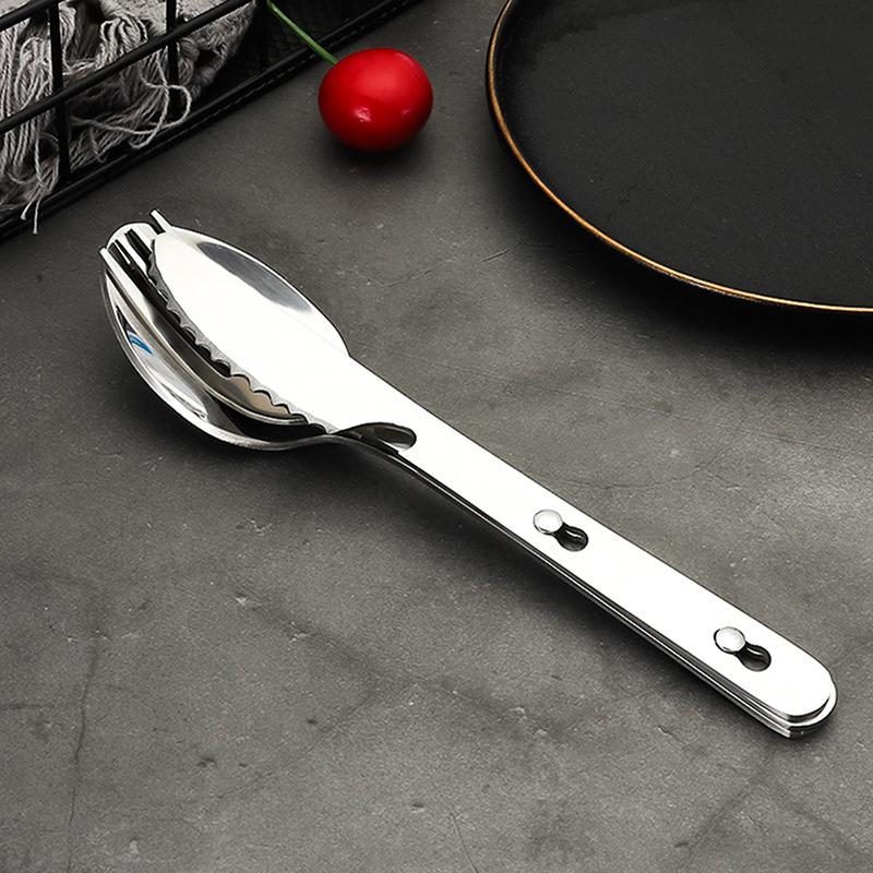 3Pcs/Set Portable Stainless Steel Tableware Fold Knife Utensil Spoon Set Spoon