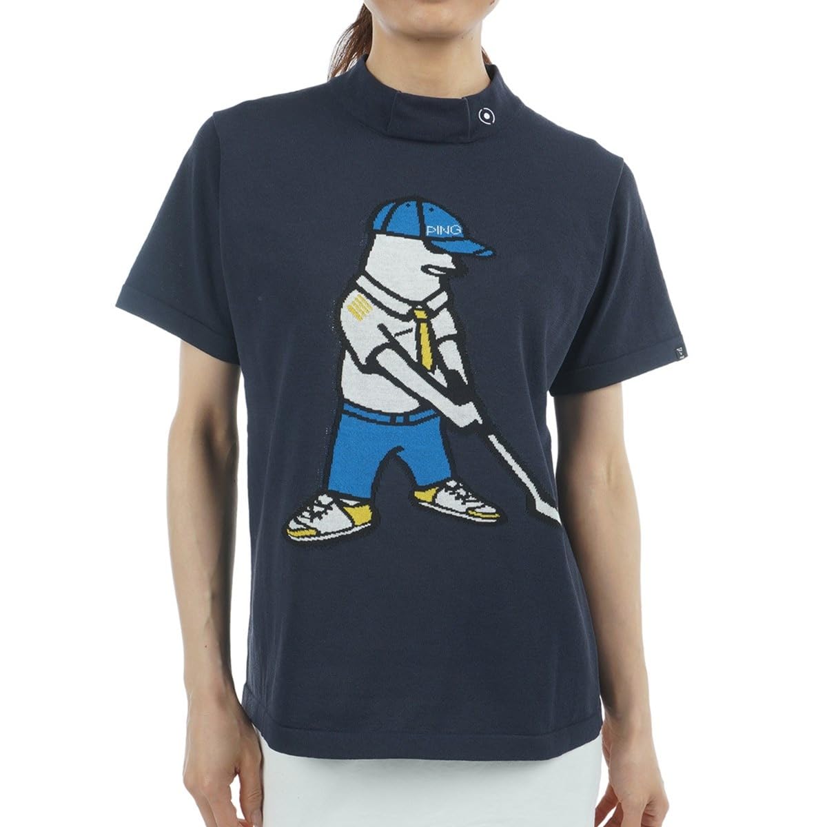 

[Pin Apparel] Женская трикотажная рубашка с короткими рукавами и высоким воротом (логотип бренда) Нижнее белье для гольфа 622-5175200 120Navy LL