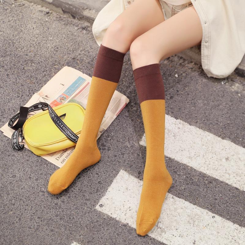 Patchwork Stockings, Women's Long Stockings, Autumn and Winter Knee-high Stockings, Solid-colored High Stockings, Cotton Thigh Stockings