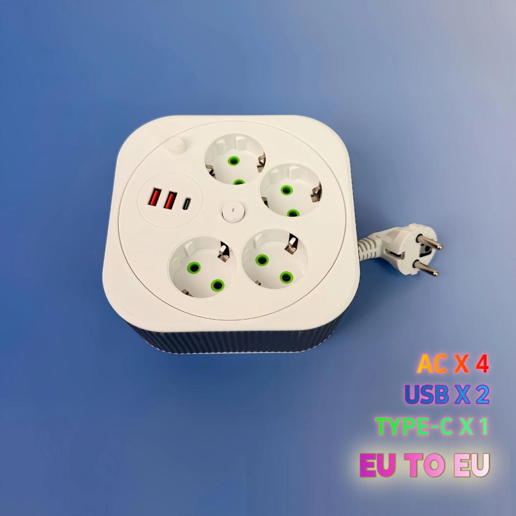 Retractable USB Power Strip – Square Portable Extension Cord with 2-Meter Cable, Multi-Socket Charging Station