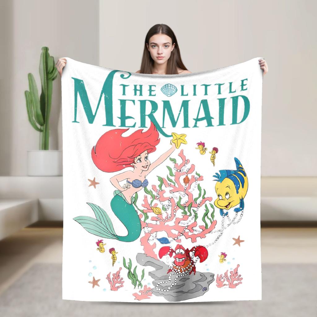 Flounder Sebastian and Ariel Wool Blankets Little Mermaid Vintage Throw Blankets for Home Hotel Sofa 200x150cm Rug Piece