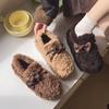 Bow-tie fluffy shoes for women's outer wear 2025 winter new Korean version velvet warm one-pedal Doudou shoes women's shoes cotton shoes