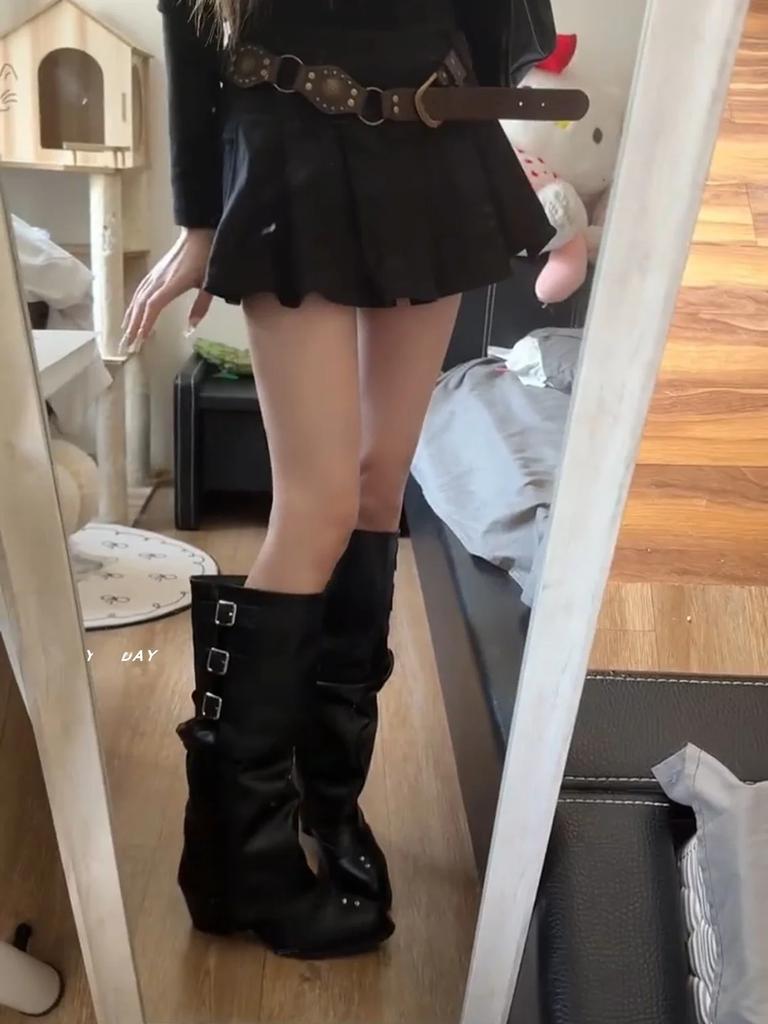 Retro Western Cowboy Boot Women's Pointed Long Boot Faionable High Top PU Leather Autumn New