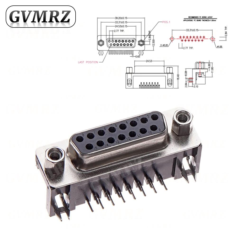 5PCS DR9 DR15 DR25 Female Male PCB Mount D-Sub PCB Connector RS232 Connector 90-degree Bent Needle DB9 DB15