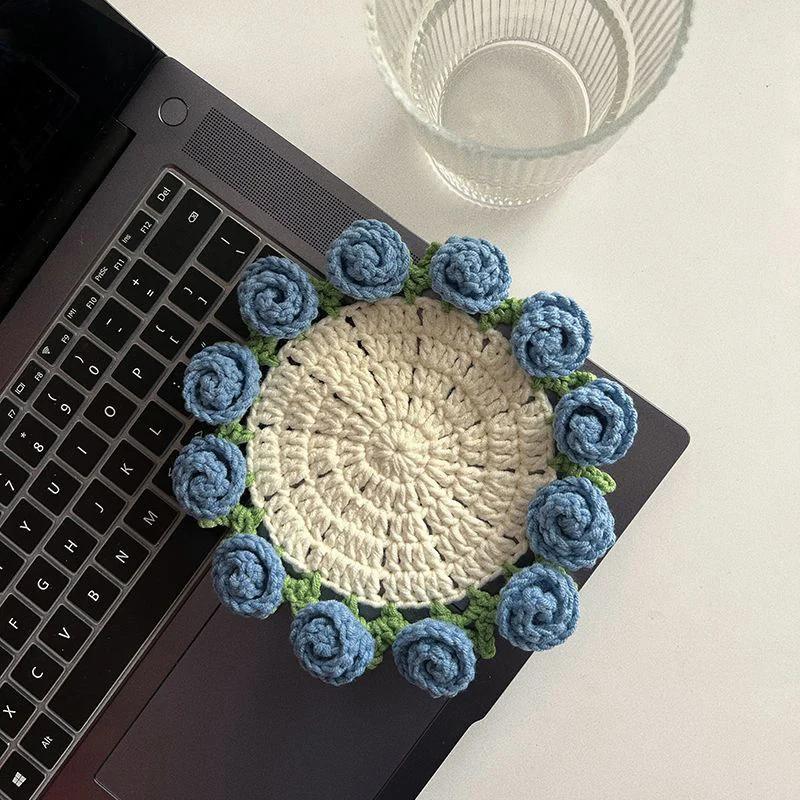 Crochet Coaster Rose Flower Coaster Crochet Flower Placemat Rose Bouquet Cup Pad Coffee Mug Cup Mat Mother's Day Gift