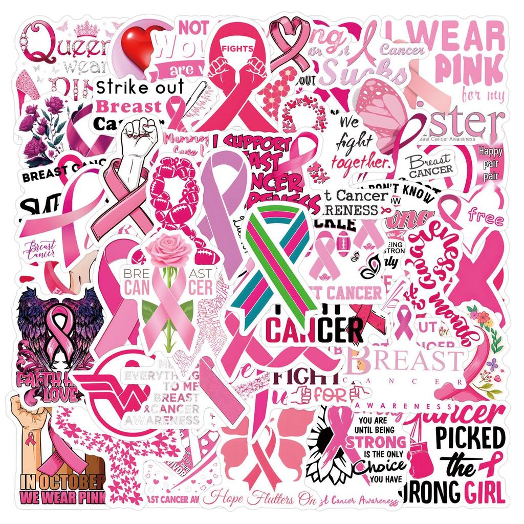 55 Pink Ribbon Breast Cancer Awareness Graffiti Stickers for DIY Decoration On Luggage & Bottles