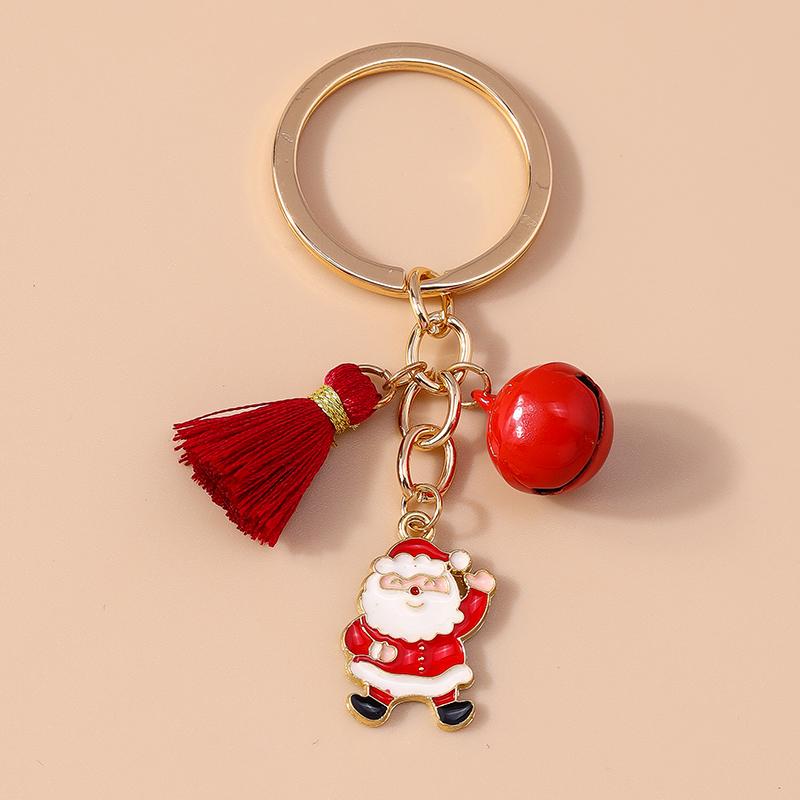 Pretty Christmas Santa Claus Snowflake Keychain Women Girls Tassels Key Ring Pendant for Handbag Decor DIY Key Chain Gift