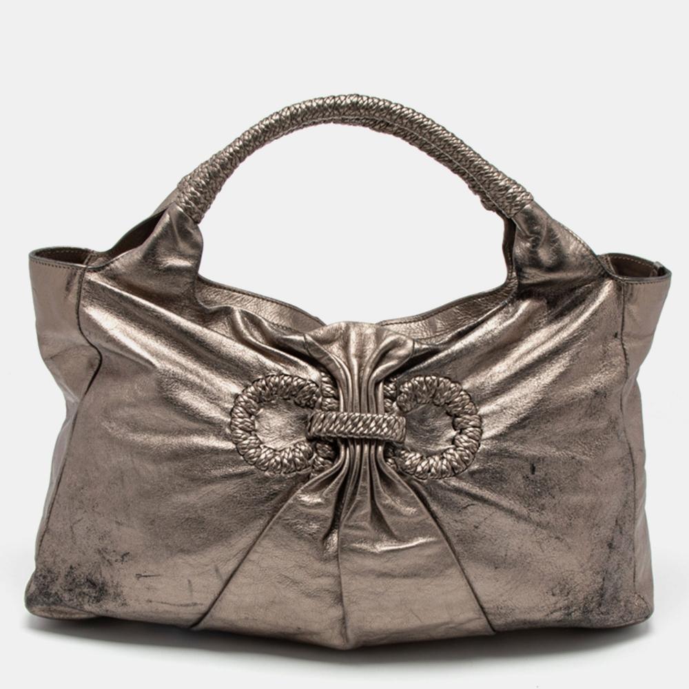 

Золотая кожаная сумка-портфель Salvatore Ferragamo металлик