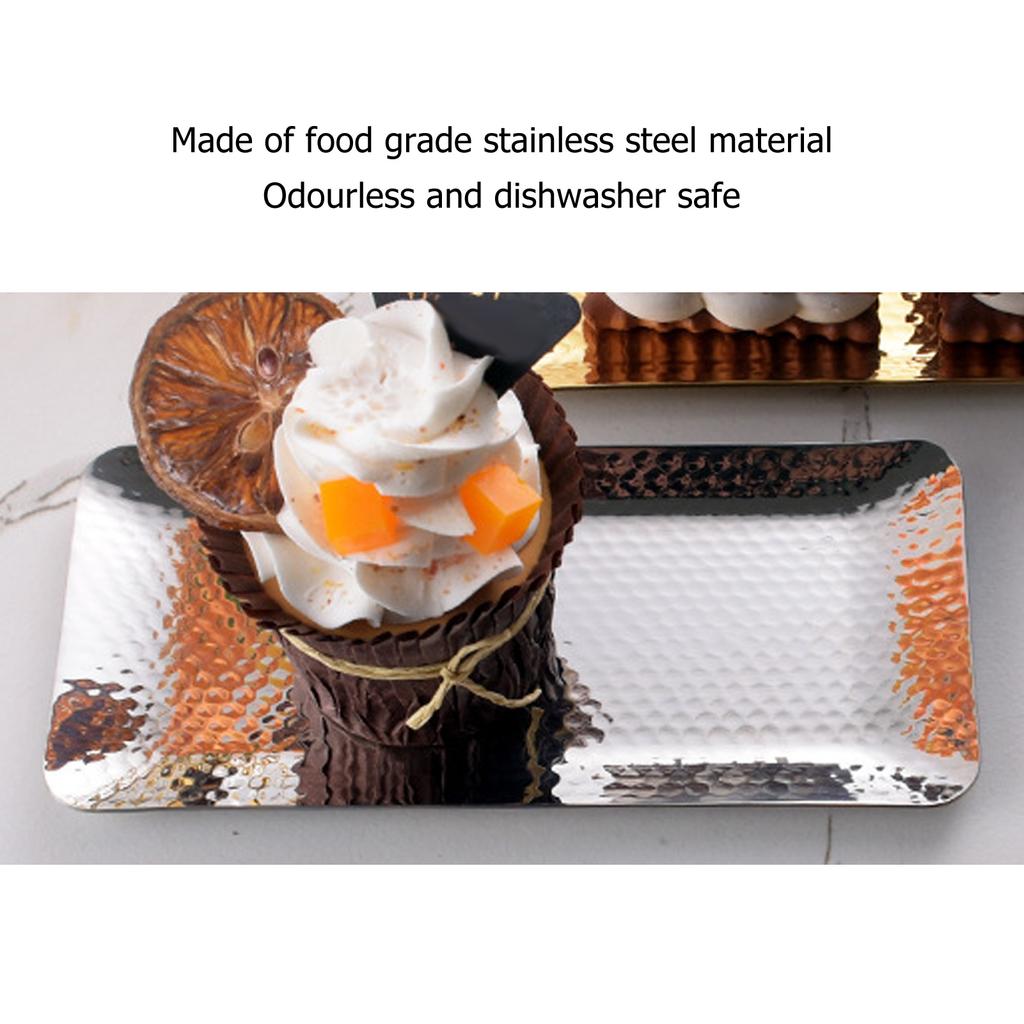 25x11cm Towel Hammered Trays Stainless Steel Multi Purpose Dishwasher Safe Dessert Tray Plate for Home Restaurant