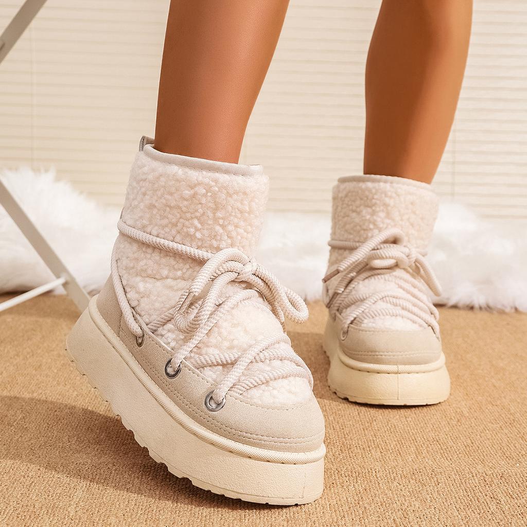 Women's Snow Boots 2025 New Winter Style: Fleece-Lined, Thickened, Height-Enhancing, Thick-Sole Cotton Boots with Lace-Up Design Warm Cotton Shoes