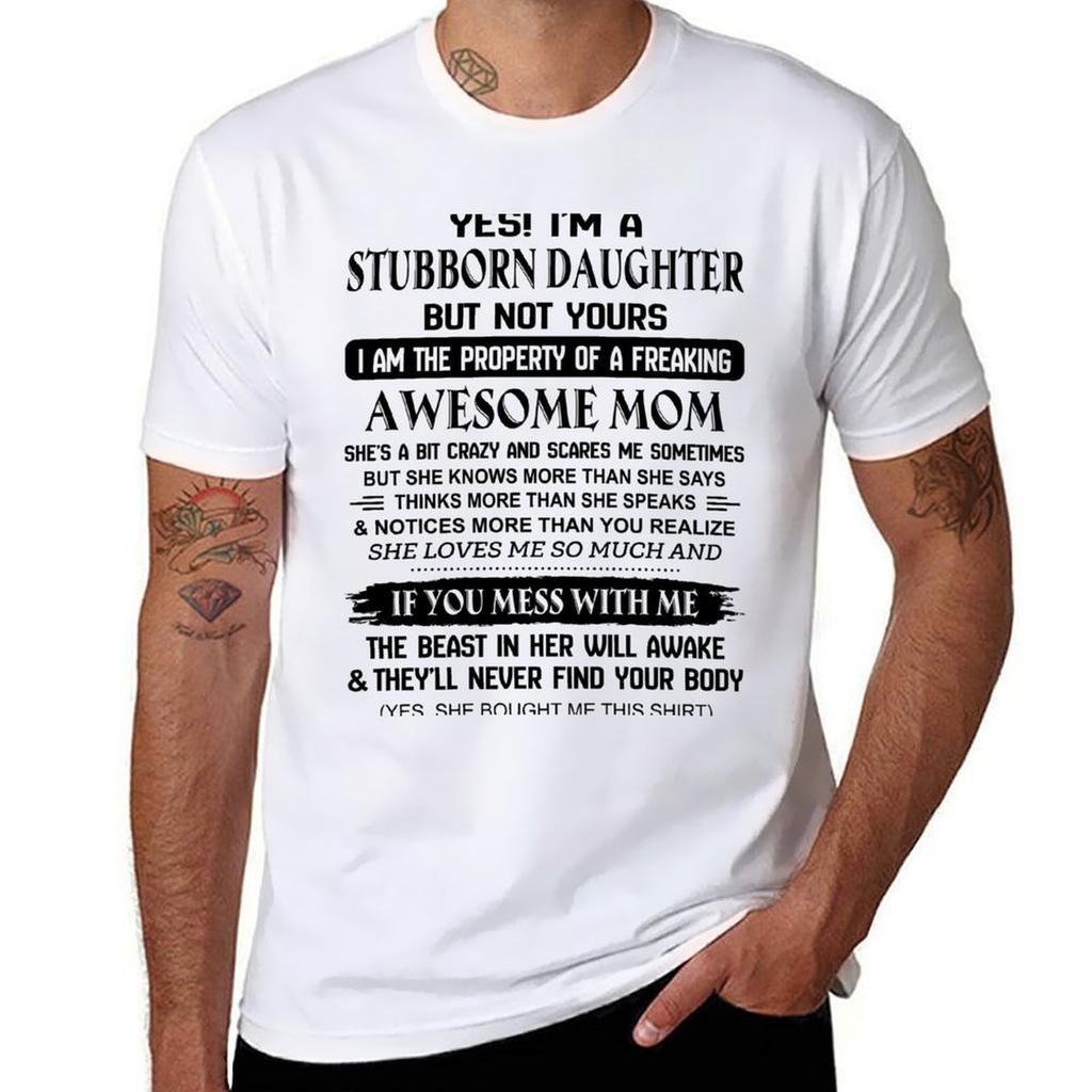 Cool Printed Matching Tees Saying Crazy Awesome Mom Stubborn Daughter T Shirt TShirt Long Lasting Casual TShirt