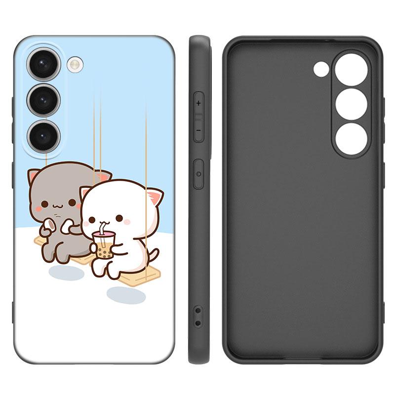 Lustige Cartoon Katze Schwarze Silikon Handyhülle Für Samsung Galaxy S23 S21 S20 FE S24 S22 Ultra S10E S10 S9 S8 Plus