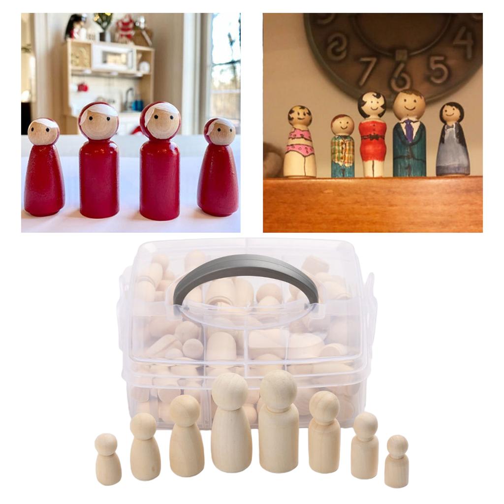 50pcs Peg Dolls Wooden People for Painting, Craft Art Projects, Family DIY Crafts Wedding Party Decor 4 Sizes Blank Doll