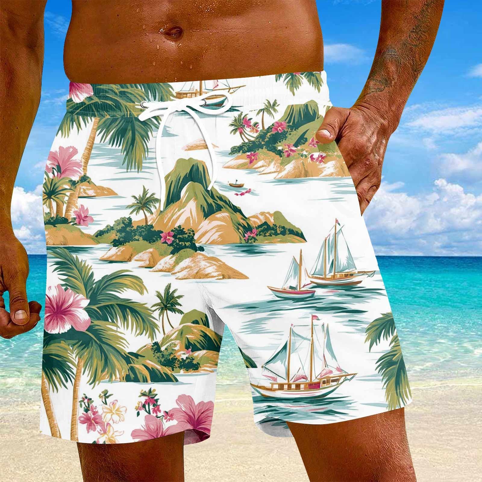 

Мужские модные гавайские принты с эластичной талией, повседневные штаны для йоги, пляжные шорты XXL зелёный