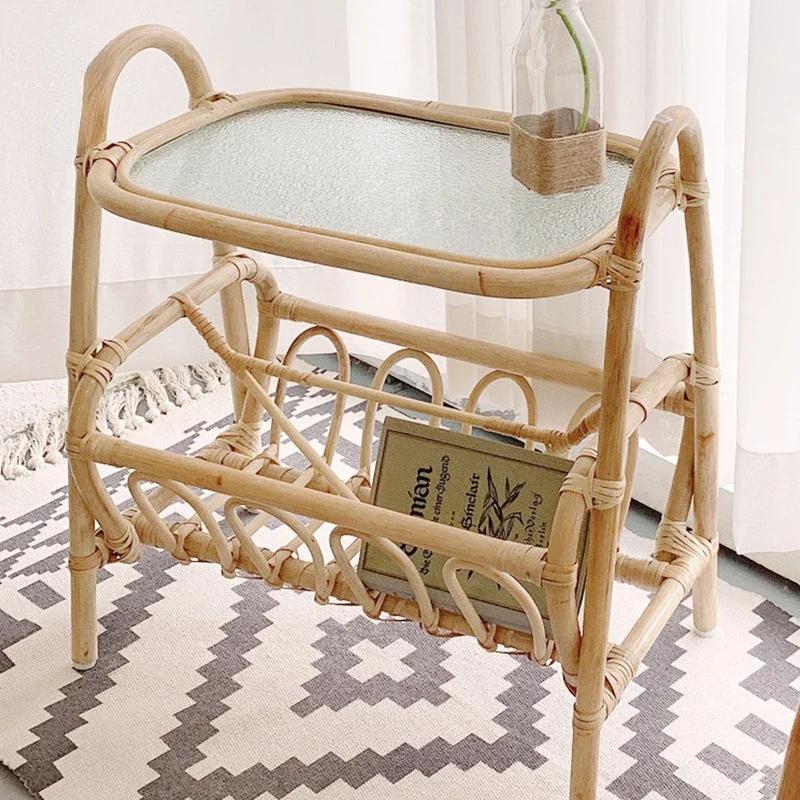 Rattan Small Square Table Solid Wood Coffee Table Ash Wood Minimalist Table Japanese Side 2025 New Coffee Muebles