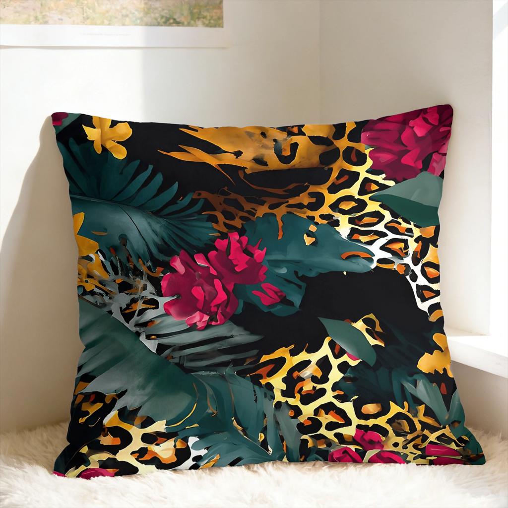 Leopard & Tropical Floral Pillow Cover Comfy Cushion Cover Morden Pillow Case For Sofa Home Decoration