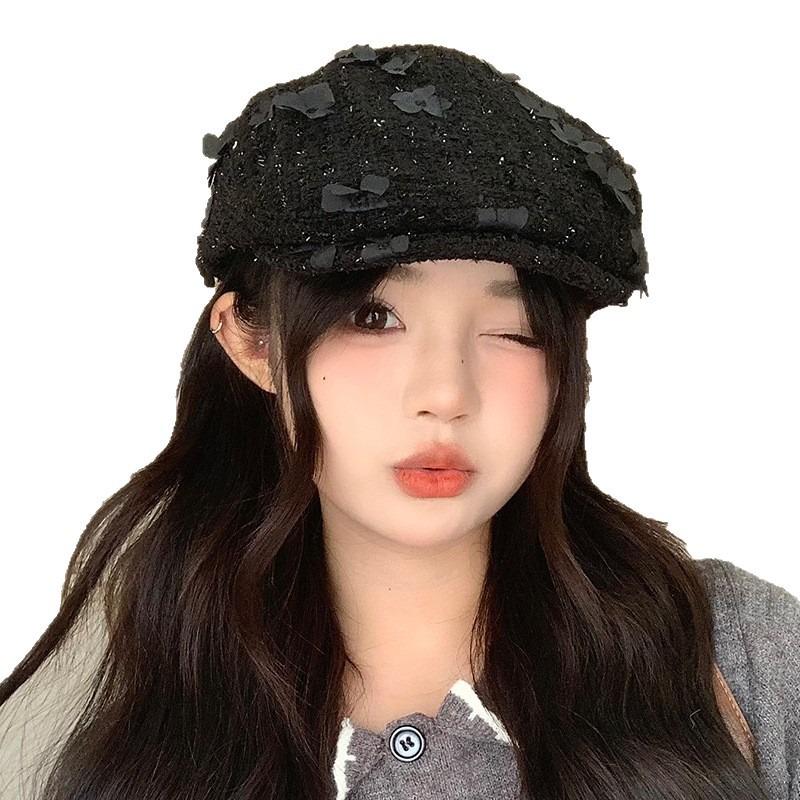 Sweet and cute flower forward hat versatile face little beret autumn hat women's casual newsboy hat