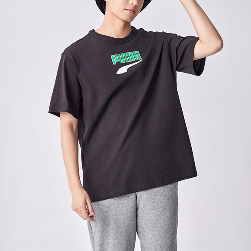 Puma Downtown American Letter Logo Print Casual Pullover Crew Neck Breathable Short Sleeve T-Shirt Unisex T-Shirt Black 535359-56