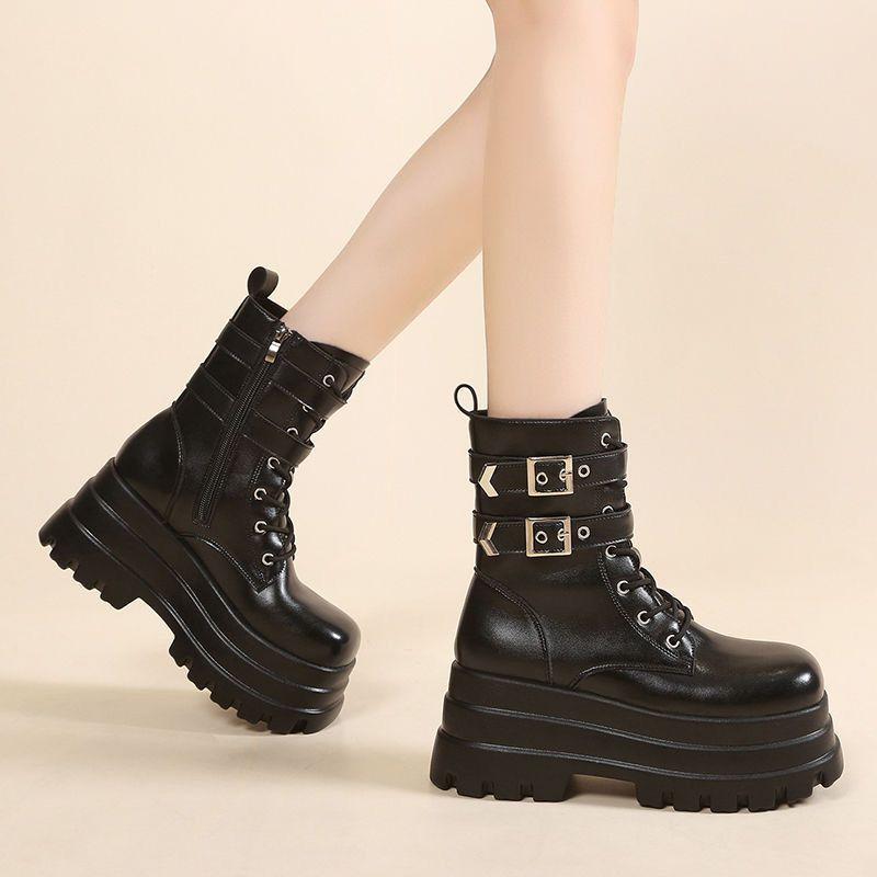 Platform Boots Women's Martin Boots 2025cos New Flat-soled Heightening Shoes V Women's Thin Locomotive Muffin Platform Women's Short Boots