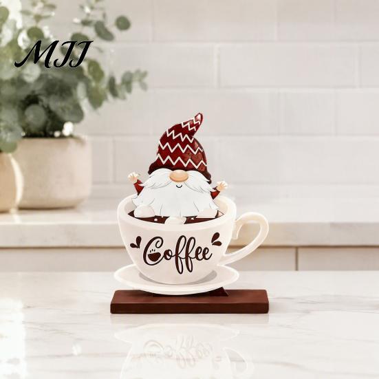 Farmhouse Coffee Station Decorations Bar Table Ornament, Wooden Theme Stand with Stable Corner Decorative Base, Retro Tray for Kitchen Countertop